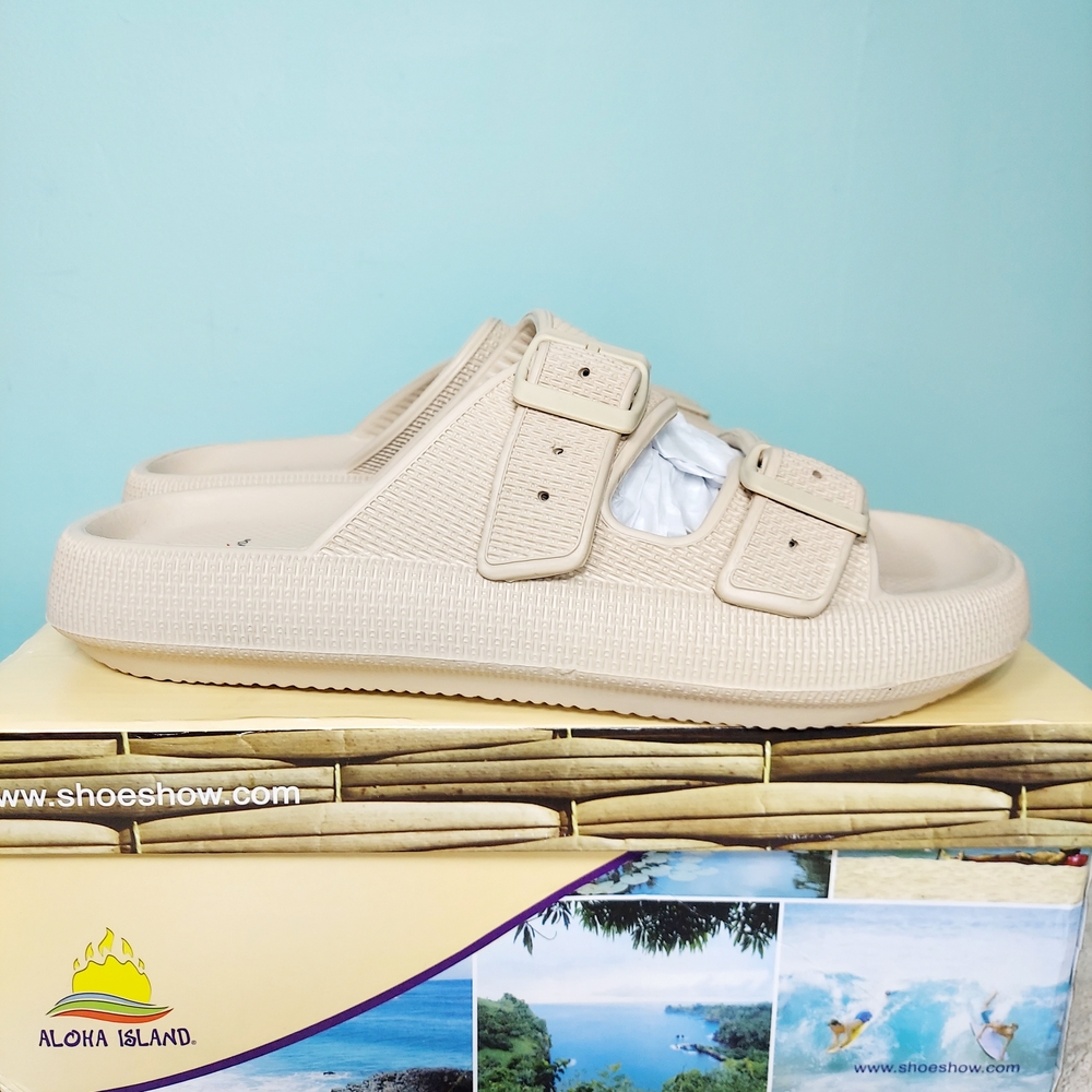 Aloha Island Cabo 2 Nat Nuetral Double Buckle Women's Slide Sandal Size 11 NWT